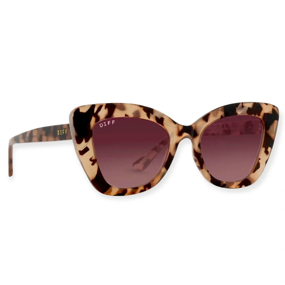 DIFF Melody Sunglasses Blush Tortoise Frame Wine Gradient Lenses Cat Eye